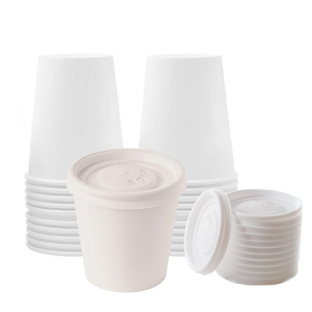 [200 PACK] 4 oz White Disposable Paper Coffee Espresso Cups with White Lids - White Paper Disposable Coffee Hot Tea Cups Espresso - Bio Degradable Eco Friendly Hot Beverage, To Go, Wholesale