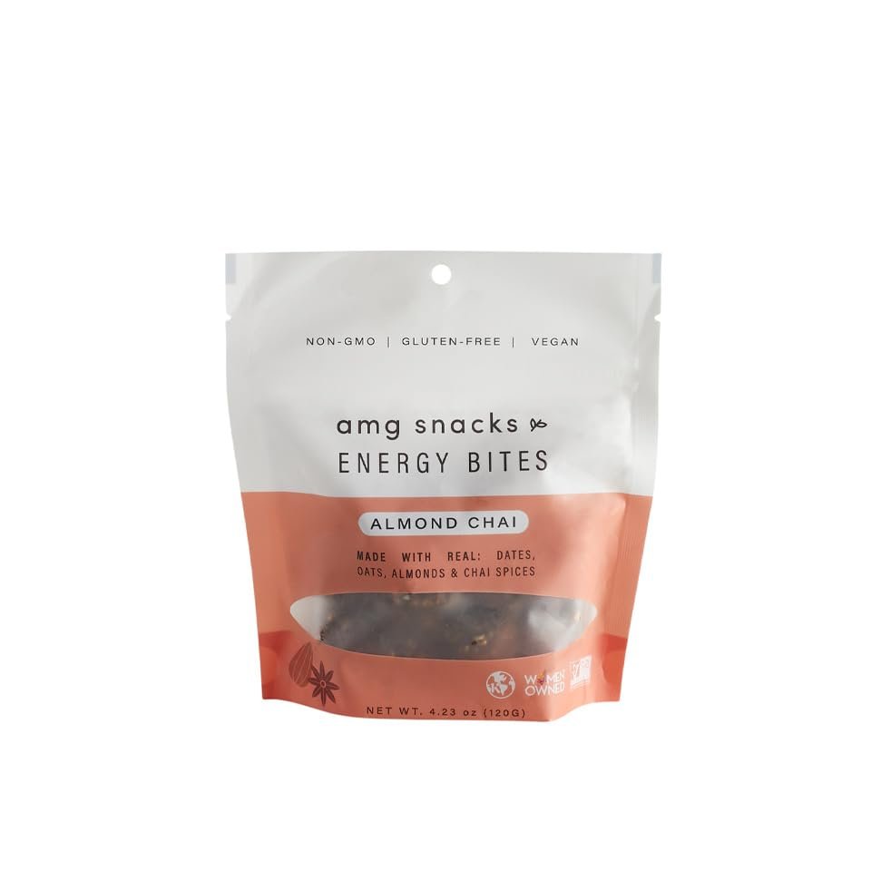 AMG Snacks Almond Chai Energy Bites | 4.3 oz, Pack of 3 (36 Bites Total) | Date and Nut Energy Snacks Protein Bars | Non GMO, Gluten Free, Vegan Protein Bites | Made with All Natural Ingredients