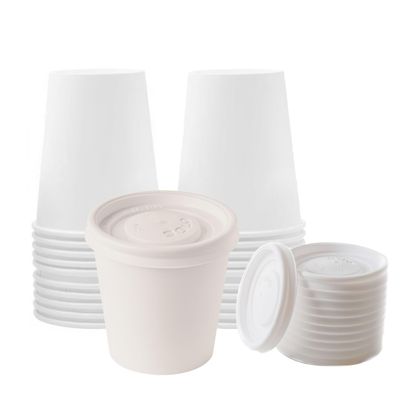 [400 PACK] 4 oz White Disposable Paper Coffee Espresso Cups with White Lids - White Paper Disposable Coffee Hot Tea Cups Espresso - Bio Degradable Eco Friendly Hot Beverage, To Go, Wholesale
