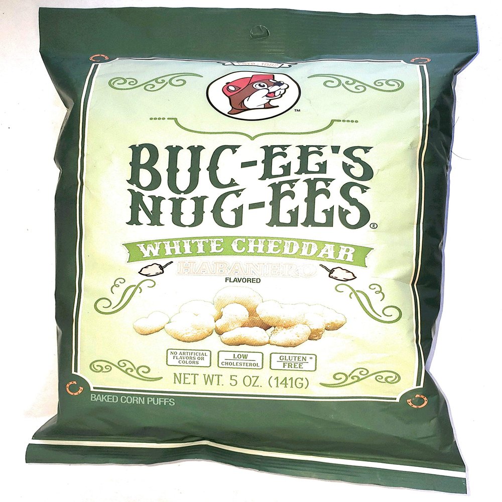 Buc-ee's Nug-ees: White Cheddar Habanero Flavored Powdery Cheese-Flavored Beaver Nuggets Sweet Corn Puff Snacks From Texas, 1 Bag of 5 Ounce