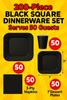 200-Piece Black Square Dinnerware Set  Serves 50 Guests Includes 9" Dinner Plates, 7" Dessert Plates, 9oz Cups & 3-Ply Napkins Disposable Party Pack for Weddings, Birthdays, Events & Catering view 2