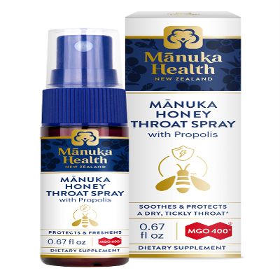 Manuka Health, Manuka Honey Throat Spray with Propolis .67 fl oz, Protects & Freshens, MGO 400+, BIO30 New Zealand Propolis