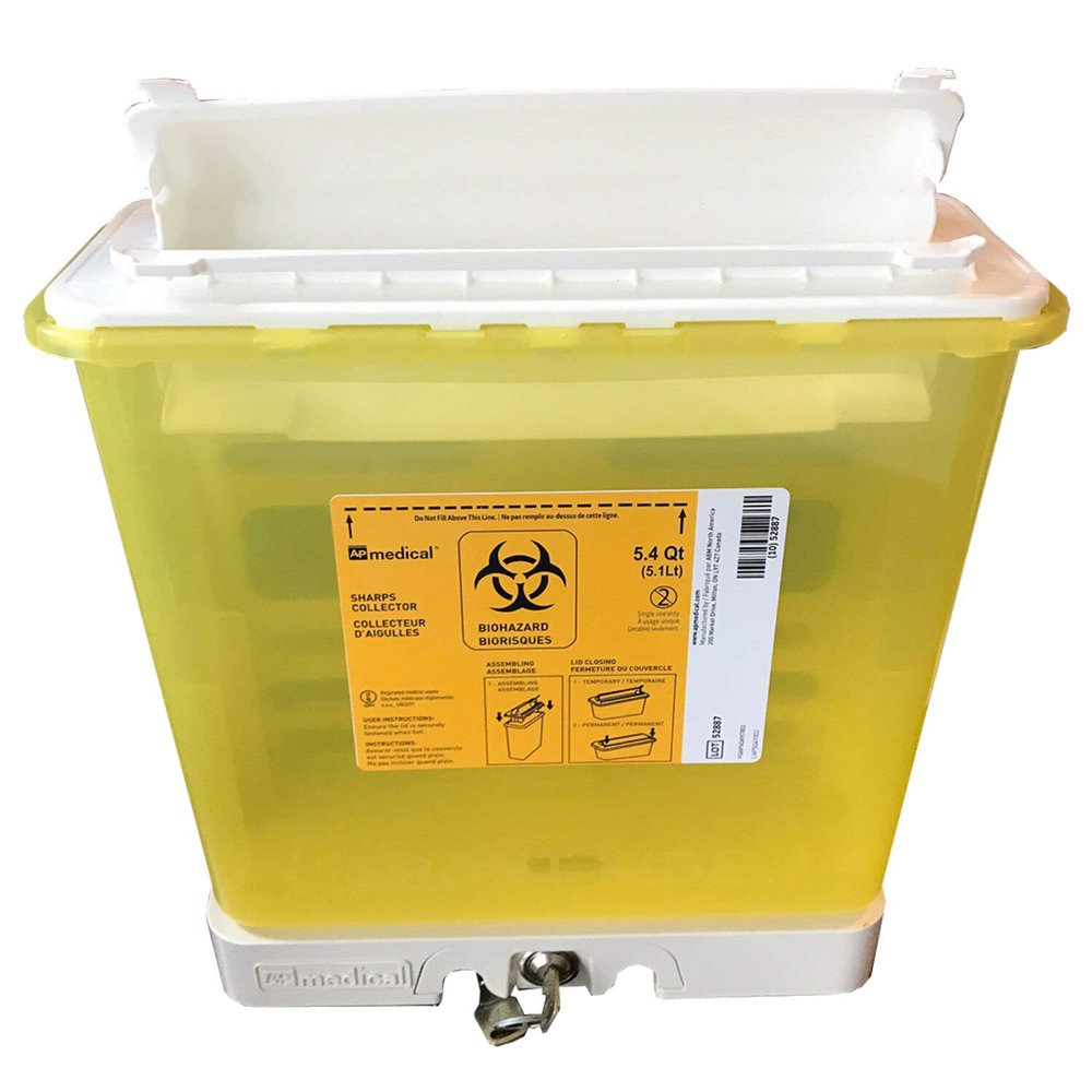 Secure Sharps - AP Sharps Container Wall Mount with Locking Bracket, Container 5.4 Quart, and Universal Key, (pack of 1)