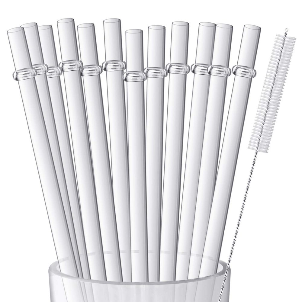 12 Pieces 9 Inches Clear Reusable Plastic Straws for Tall Cups, Tumblers and Mason Jars, BPA-Free Unbreakable Drinking Straws with 1 Cleaning Brush, Not Dishwasher Safe