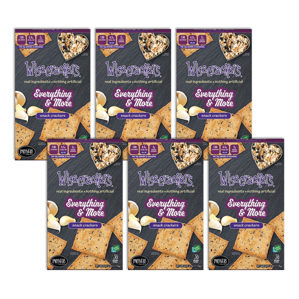 Wisecrackers Snack Crackers, Everything & More, 4.0 Ounce (Pack of 6), Made with Real Ingredients, Non-GMO, Kosher