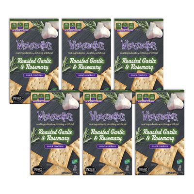 Wisecrackers Snack Crackers, Roasted Garlic & Rosemary, 4.0 Ounce (Pack of 6), Made with Real Ingredients, Non-GMO, Kosher