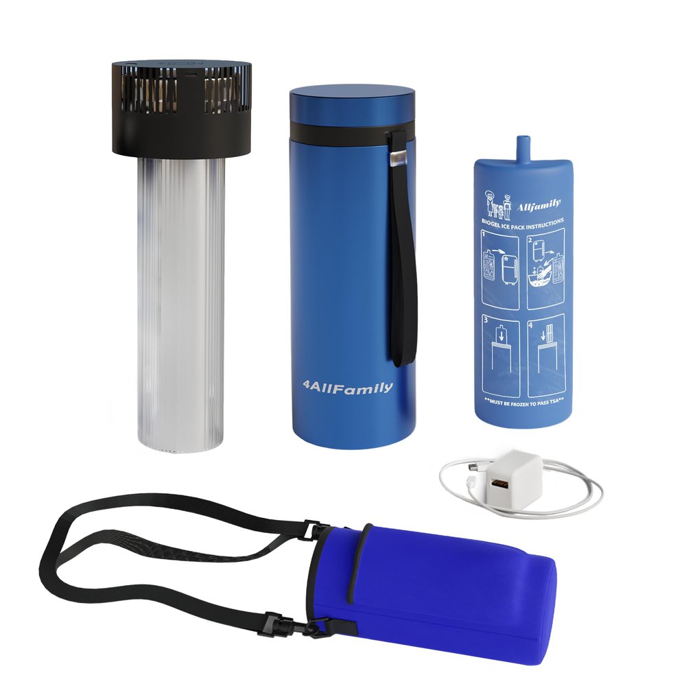 4ALLFAMILY Voyager Auto Shut Off Cooler Travel Case TSA Approved (17 Medication Pens)  OnTheGo Medical Cooler with Biogel & USB Charger  Diabetes Travel Case for Insulin & EpiPens (Blue)