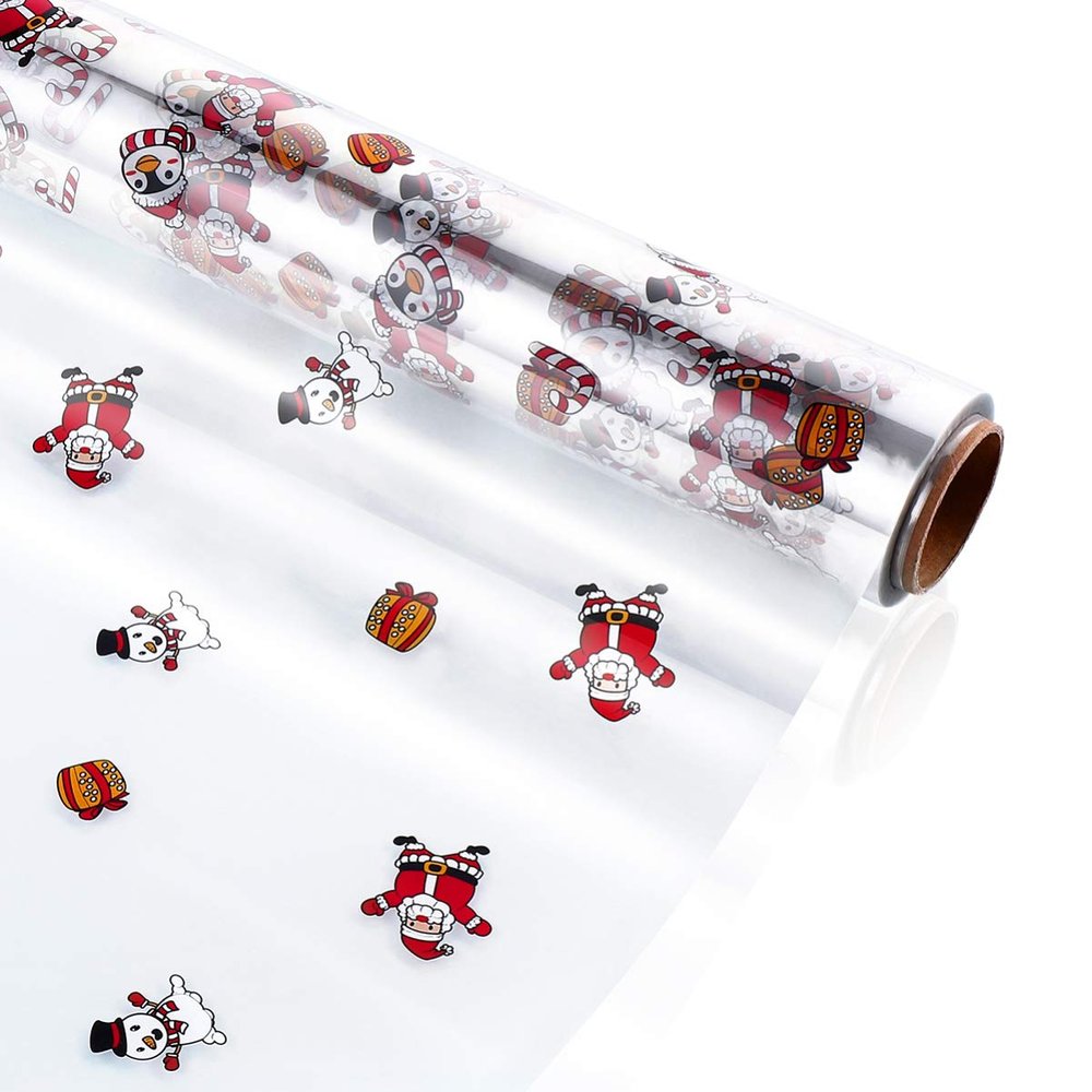 NUOBESTY Christmas Clear Cellophane Wrap Roll, 2.5 Mil Cellophane Wrapping Paper Christmas Cellophane Wrapper for Crafts Wrapping Sheet (15.74x1181.1 Inch)