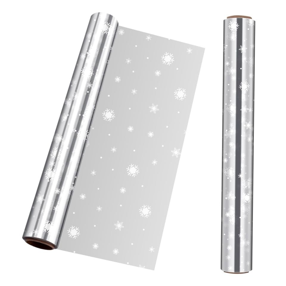 jojofuny 31.5 in. x 100 Snowflake Wrap Clear Cellophane Wrap Roll for Wrapping Protective Paper, Arts & Crafts Supplies, Holiday Shopping Tools, Snack Treat Bags, Birthday Basket