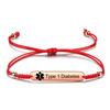 JF.JEWELRY Type 1 Diabetes Bracelet, Medical Alert ID for Women, Pre-engraved Nylon Rope Adjustable Bracelet - Red view 1