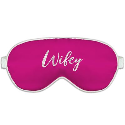 Bride Gift Sleep Mask - Silver Sparkle Wifey Sleep Mask - Bachelorette Party Supplies Blackout Eye Mask - Hot Pink with White Piping