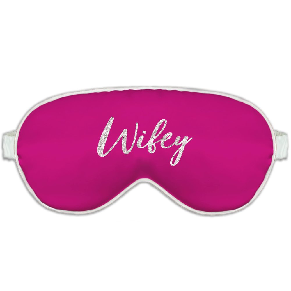 Bride Gift Sleep Mask - Silver Sparkle Wifey Sleep Mask - Bachelorette Party Supplies Blackout Eye Mask - Hot Pink with White Piping