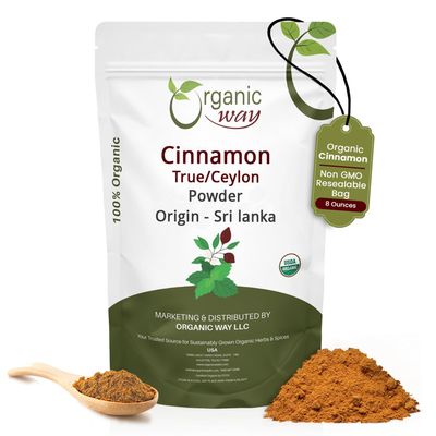 Organic Way True Ceylon Cinnamon Powder | Organic & Kosher Certified | Raw, Vegan, Non-GMO & Gluten Free | Freshly Grounded Premium Cinnamon | Resealable Bag |Origin-Sri Lanka (1/2LBS / 8Oz)