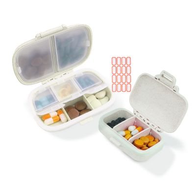 2 Pack Pill Organizer Box - Small Pill Dispenser Home Travel Essentials Supplement Holder Portable Vitamin Case 8 Compartment & 3 Compartment Container Daily Medicine