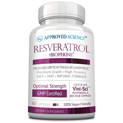 Approved Science Resveratrol - 1000 mg of Trans Resveratrol - 250 mg of Polyphenol - 98% Purity Level - Includes Bioperine - 60 Vegan Friendly Capsules - 1 Bottle