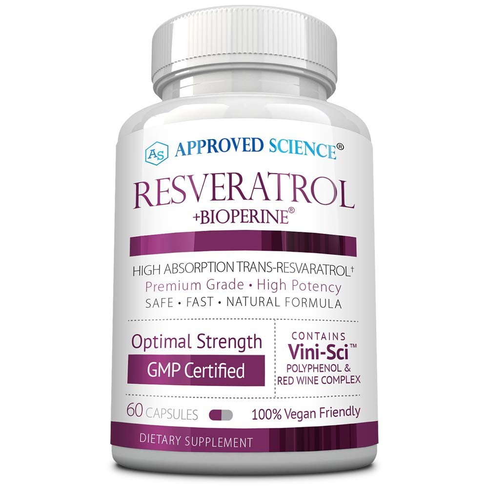 Approved Science Resveratrol - 1000 mg of Trans Resveratrol - 250 mg of Polyphenol - 98% Purity Level - Includes Bioperine - 60 Vegan Friendly Capsules - 1 Bottle
