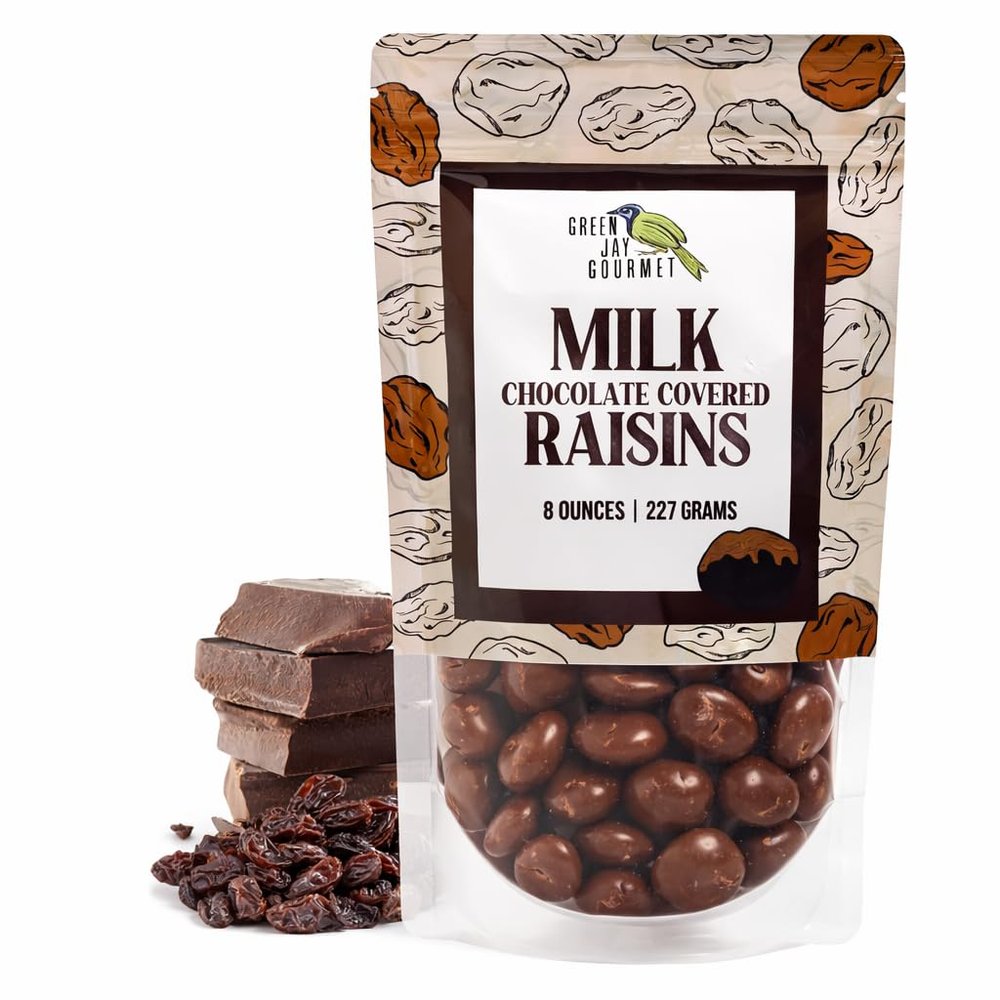 Green Jay Gourmet Milk Chocolate Raisins - Handmade & Fresh Chocolate Covered Raisins - Great Gift for Chocolate Lovers - 8 Ounce Resealable Bag