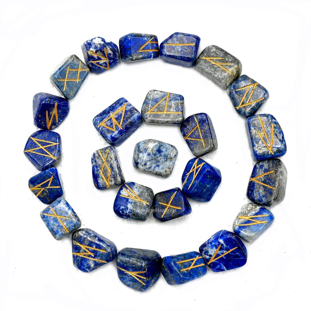 Amazing Gemstone Lapis Lazuli Runes Crystal Runes Set of 25 Engraved Rune Stones with Runes Book PDF