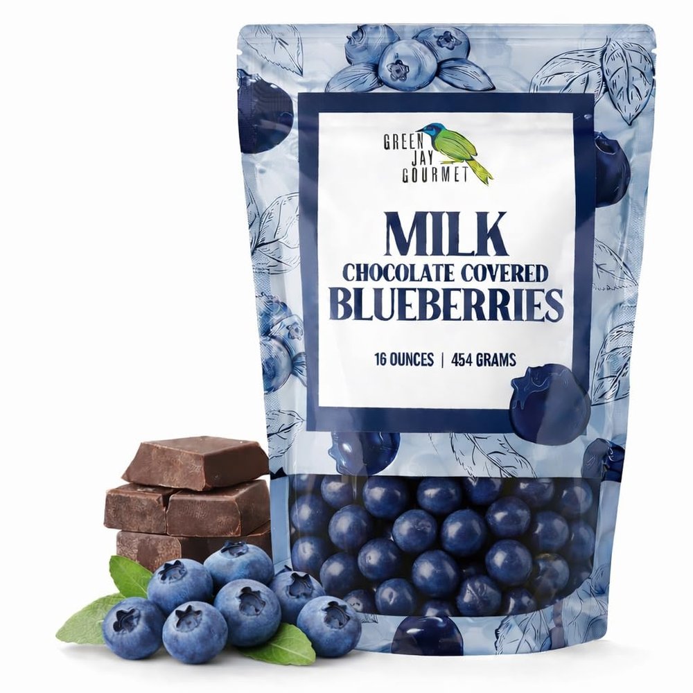 Green Jay Gourmet Milk Chocolate Blueberries - Handmade & Fresh Milk Chocolate Covered Blueberries from Michigan - Great Gift for Chocolate Lovers - 16 Ounce Resealable Bag