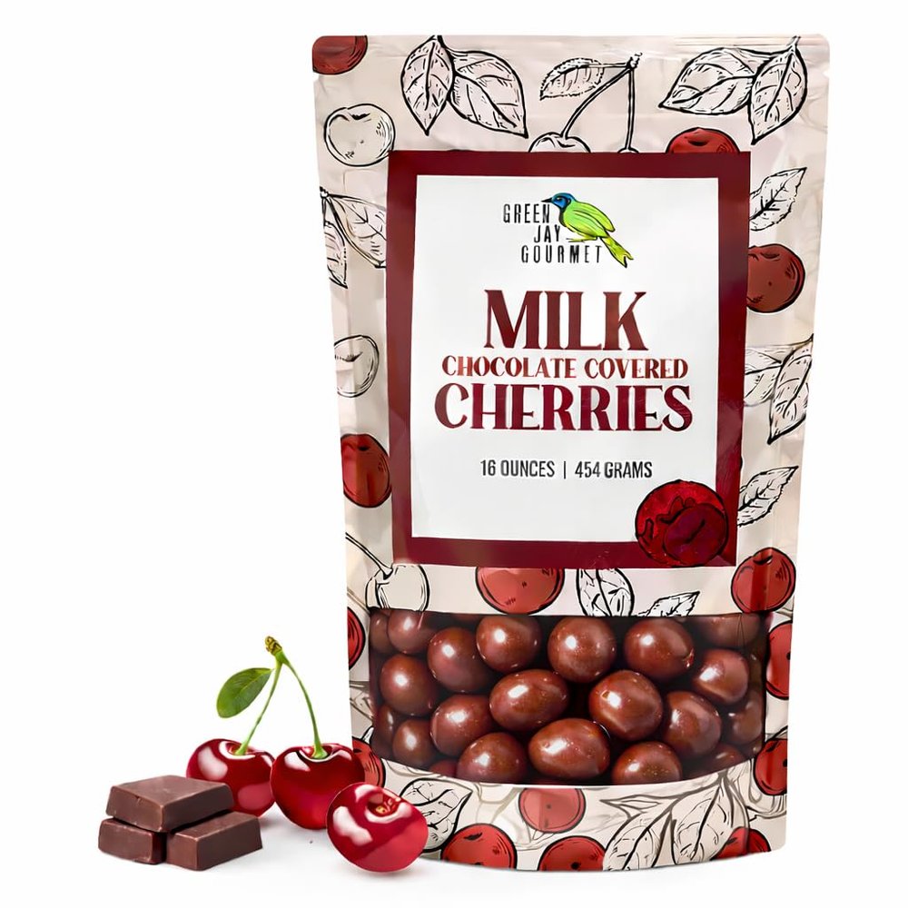 Green Jay Gourmet Milk Chocolate Cherries - Handmade & Fresh Milk Chocolate Covered Cherries from Michigan - Great Gift for Chocolate Lovers - 16 Ounce Resealable Bag