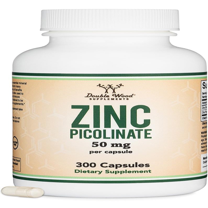 Zinc Picolinate 50mg, 300 Capsules (Immune Support) Non-GMO, Gluten Free (300 Day Supply) by Double Wood Supplements