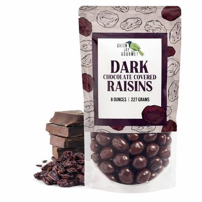 Green Jay Gourmet Dark Chocolate Raisins - Handmade & Fresh Dark Chocolate Covered Raisins - Great Gift for Chocolate Lovers - 8 Ounce Resealable Bag