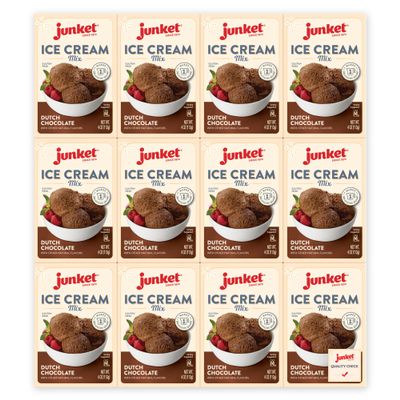 Junket Chocolate Ice Cream Mix: Makes 12 Quarts Old Fashioned Homemade Maker or Hand Stir - Just Add Milk and Cream, Chill, and Enjoy. Quick and Easy! 4 oz Box of Powdered Starter Mix (Pack of 12)