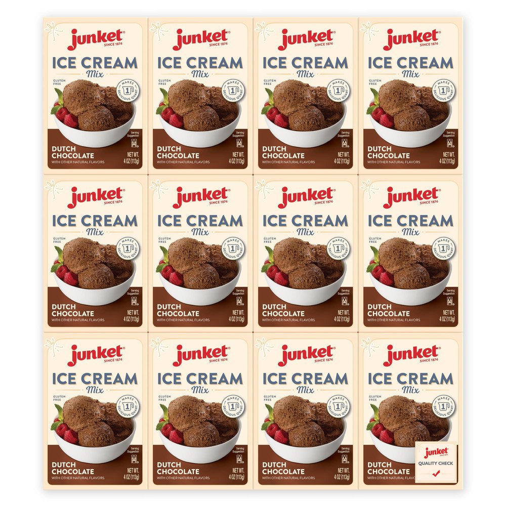 Junket Chocolate Ice Cream Mix: Makes 12 Quarts Old Fashioned Homemade Maker or Hand Stir - Just Add Milk and Cream, Chill, and Enjoy. Quick and Easy! 4 oz Box of Powdered Starter Mix (Pack of 12)