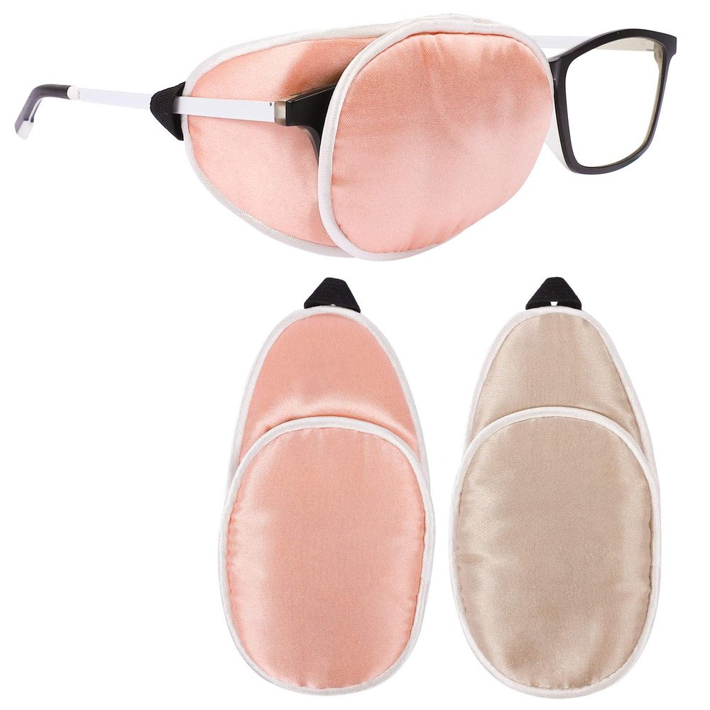 eZAKKA Eye Patches for Adults, Eye Patch Medical for Glasses, Silk Medical Eyepatch for Lazy Eye Patches for Women Amblyopia Strabismus and After Surgery (Brown+Orange)