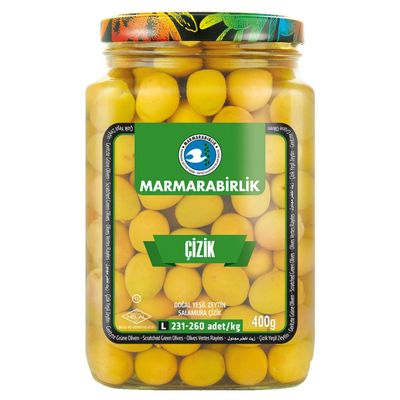 Turkish Green Olives in Brine Scratched 14.10 oz 400 g (Scratched 14.10 oz 400 g L)