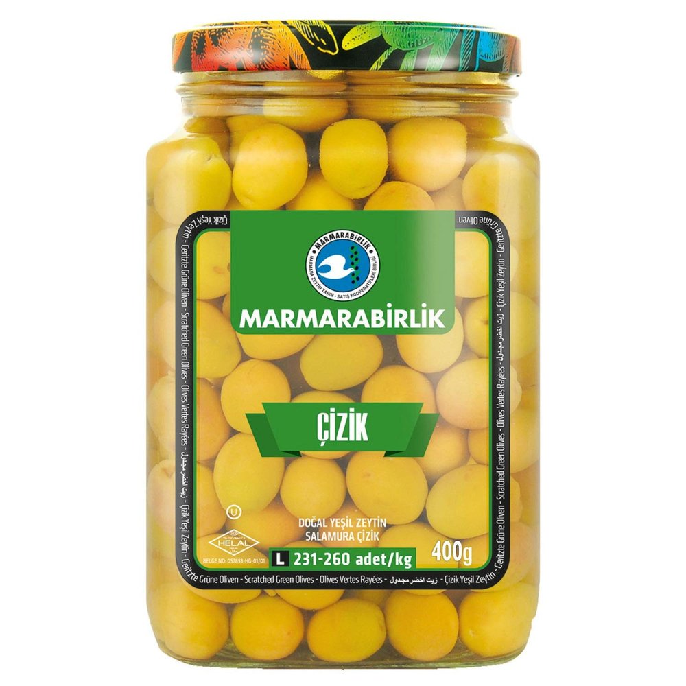 Turkish Green Olives in Brine Scratched 14.10 oz 400 g (Scratched 14.10 oz 400 g L)