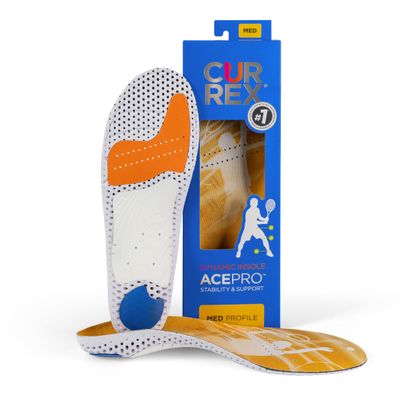 CURREX AcePro, Arch Support Insoles for Tennis, Volleyball, Racquetball, Net Sports, Increase Performance & Agility, Court Based Sports Inserts for Men & Women (Medium Arch, Large)