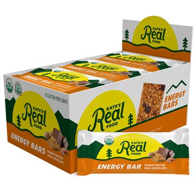 Kates Real Food Organic Granola Bars - Peanut Butter Milk Chocolate (2.2 oz, Pack of 12) Organic Energy Bars with Gluten Free Oats - Non GMO, Soy Free, Whole Grains, and All Natural - Healthy Snacks