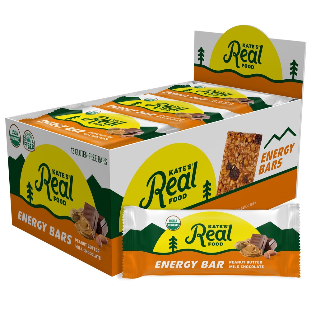 Kates Real Food Organic Granola Bars - Peanut Butter Milk Chocolate (2.2 oz, Pack of 12) Organic Energy Bars with Gluten Free Oats - Non GMO, Soy Free, Whole Grains, and All Natural - Healthy Snacks