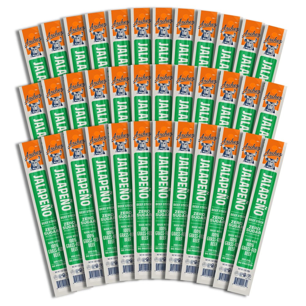 Archer Jerky Beef Jerky Sticks Jalapeno - Grass Fed Beef Sticks Individually Wrapped, Bulk Snack Packs, Gluten Free, Paleo, Keto, Sugar Free - 1 oz (Pack of 36)