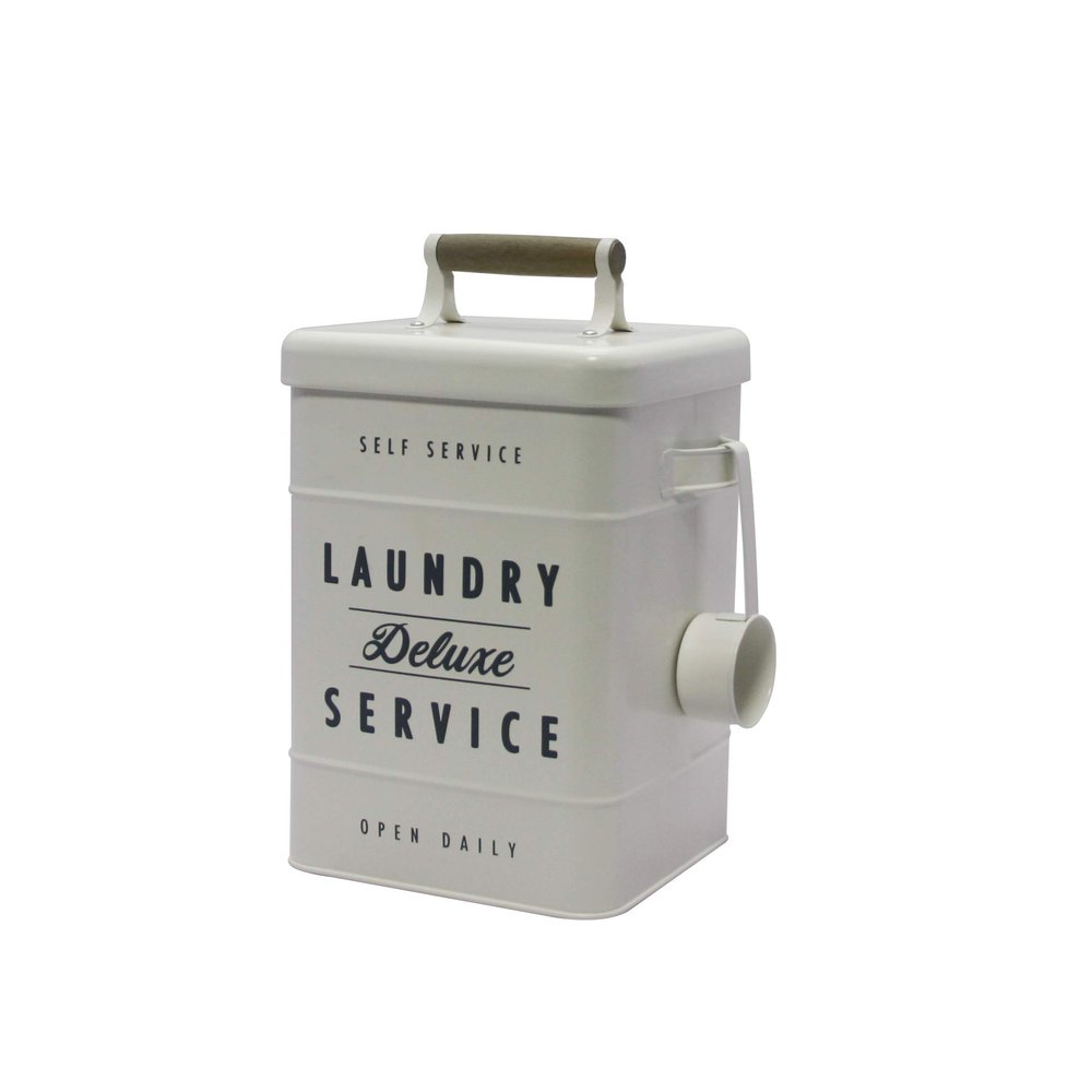 BHG509 Farmhouse Style Decor Laundry Detergent Holder Canister Bin with Scoop, Powder Pods Detergent Laundry Metal Tin Holder Dispenser, Storage Container Metal Laundry Powder Holder, Large