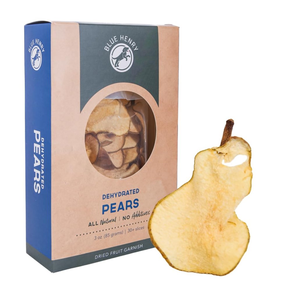BlueHenry Dehydrated Pear Fruit Garnish Slices - 3oz Bag - 30+ slices Made in USA - All Natural - Vegan, Gluten Free - For Cocktails, Baking, Snacks