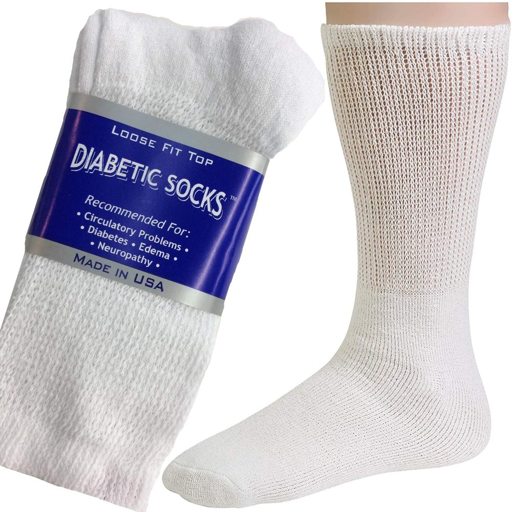Creswell 12 Pairs Diabetic Crew Socks Made in USA (White, 13-15)