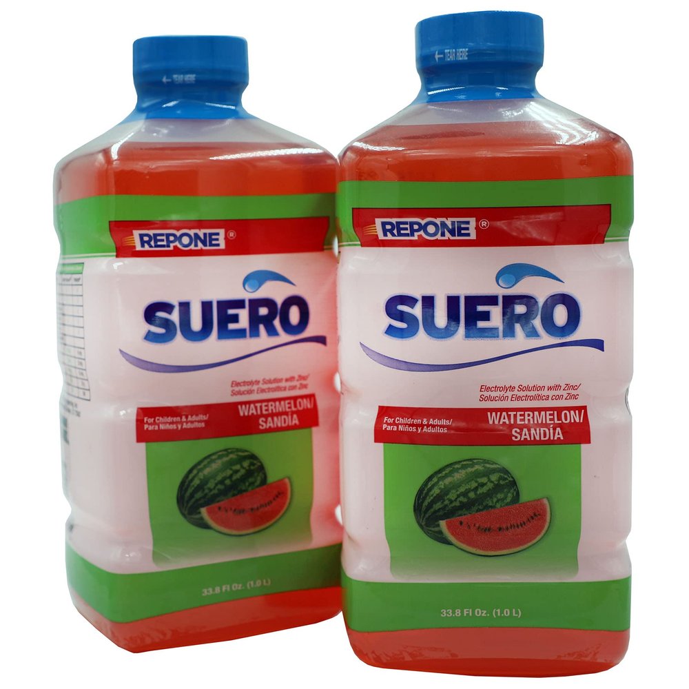 REPONE SUERO Electrolyte Solution with Zinc, Rehydrates, Restores Minerals and Nutrients, Watermelon Flavor, 33.8 Fl Oz (Pack of 2)