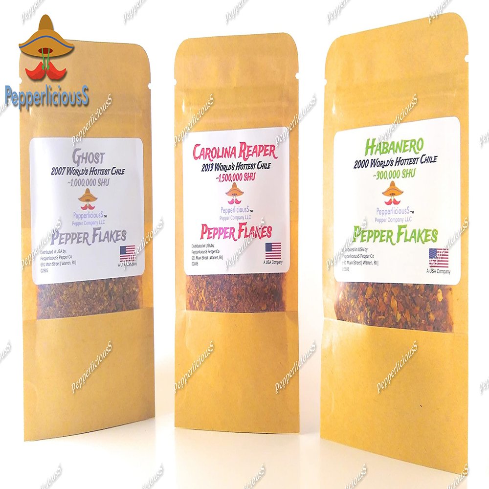 3/4 oz Carolina Reaper - Ghost - Habanero - FLAKE Variety Pack - Guinness Worlds Hottest Chiles