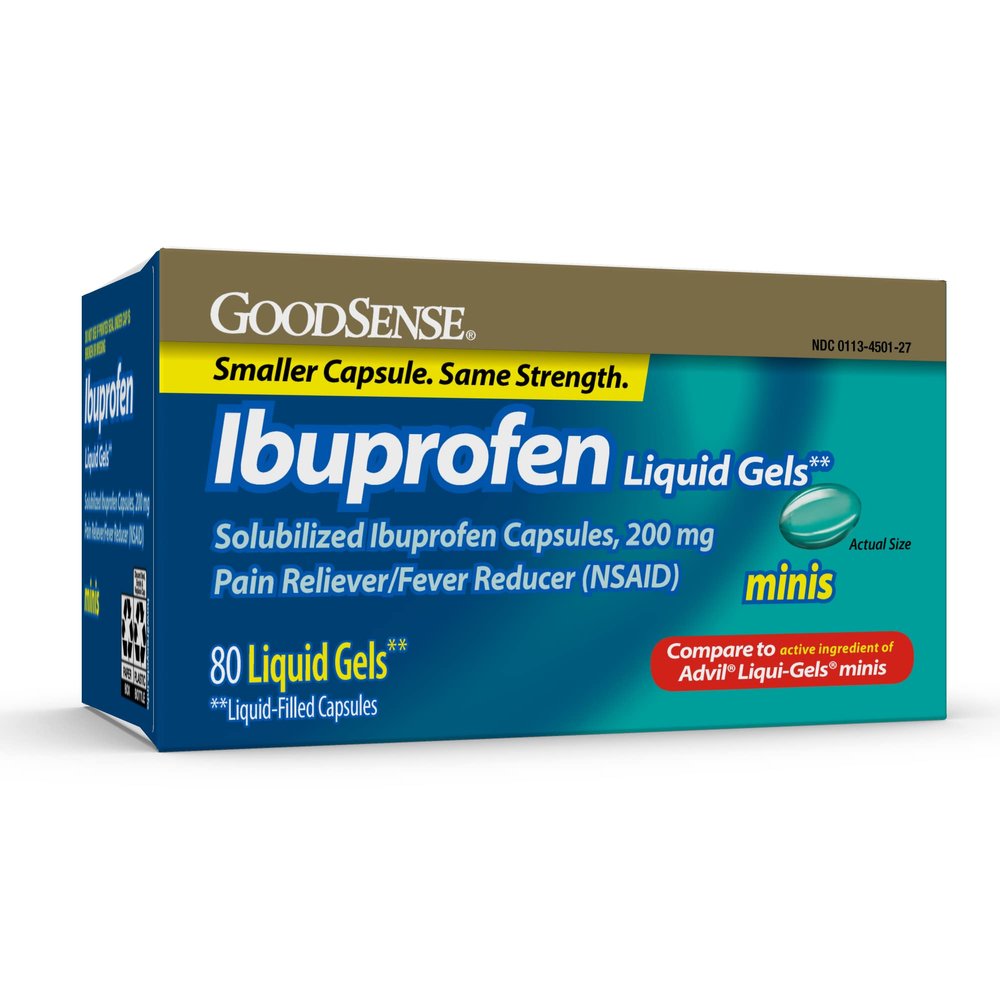 GoodSense Ibuprofen Mini Liquid-Gels, 200 mg, Liquid-Filled Capsules, Pain Reliever and Fever Reducer, 80 Count