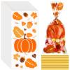 100 Pcs Fall Thanksgiving Treat Bags, Thanksgiving Fall Cellophane Treat Bag Plastic Autumn Maple Leaf Pumpkin Candy Goodie Gift Bag with Twist Ties Party Supplies for Thanksgivings Falls Party Favors