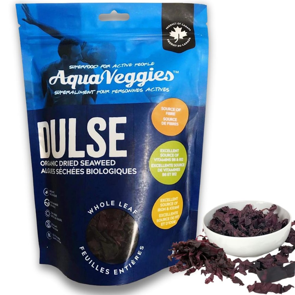 Aqua Veggies Organic Dulse Whole Leaf  Sun-Dried Atlantic Seaweed from Bay of Fundy  Iodine-Rich Vegan Superfood  B6, B12, Iron, Calcium, Magnesium  Non-GMO, Raw, Keto  3.5oz