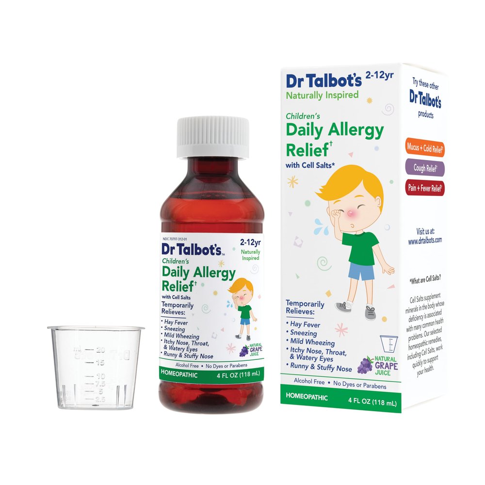 Dr. Talbot's Children's Allergy Relief Medicine - 4 oz - Includes Dosage Cup - for 2-12 Years Old - Natural Grape Flavor (Packaging Varies)