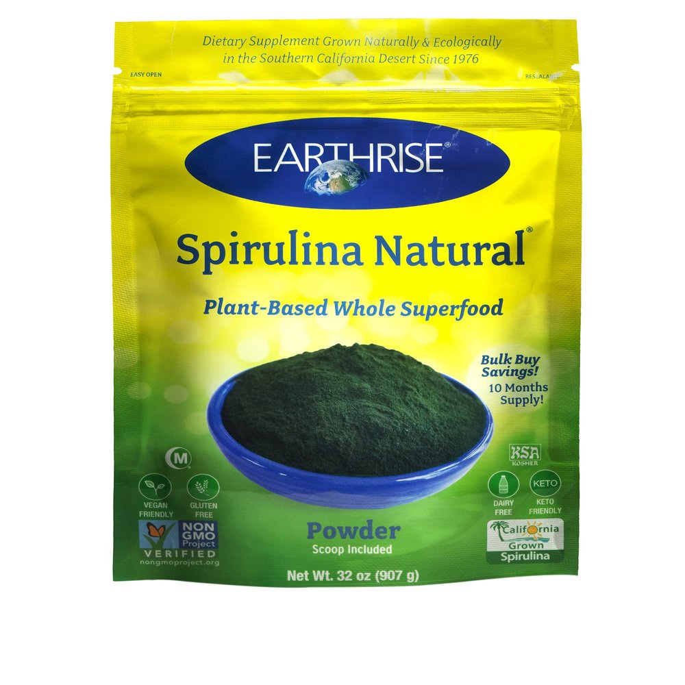 Earthrise Spirulina Natural Powder 32oz, Natural Premium Spirulina from California- Vegan, Gluten Free, Keto Friendly, Non -GMO Super Food high in Vitamins & Minerals. (2 LB)