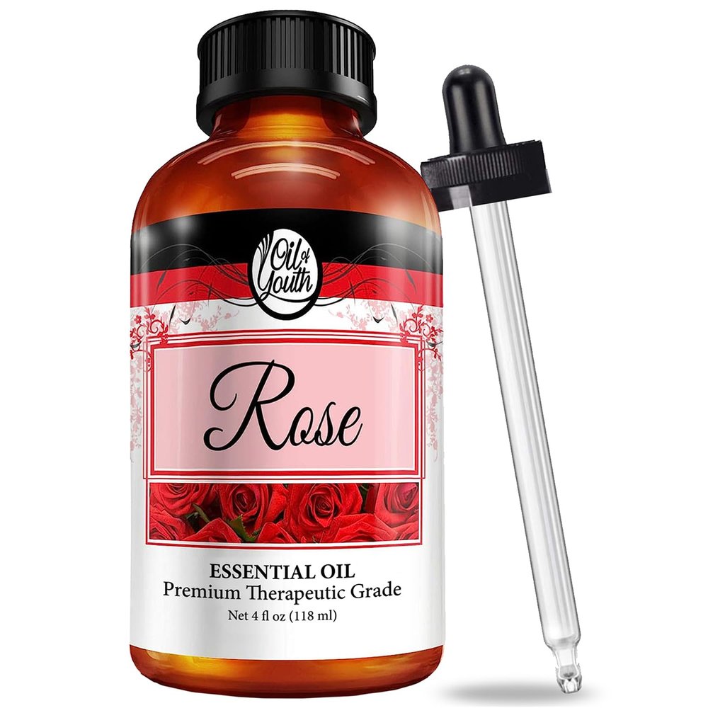 Oil of Youth Rose Essential Oil - Therapeutic Grade Aromatherapy Oil for Diffuser, Skin, Hair, Perfume & Candle Making - 4 fl oz with Dropper