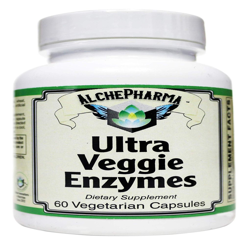 AlchePharma Ultra Veggie Enzymes w/protease enzymes Active at pH Levels of 6.0, 4.5 and 3.0 (Patented nzimes)
