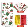 Outus 180 Pcs Christmas Cellophane Bags Candy Cookies Treat Bags Christmas Trees Santa Buffalo Plaid Snowflake Cello Gifts Bags with 200 Counts Twist Ties for Xmas Theme Party Supplies, 12 Styles view 2
