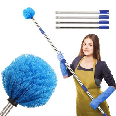 COCONUT Cobweb Duster with Pole,4-feet Ceiling Fan Duster Medium Stiff Bristles for Indoor Outdoor Garage