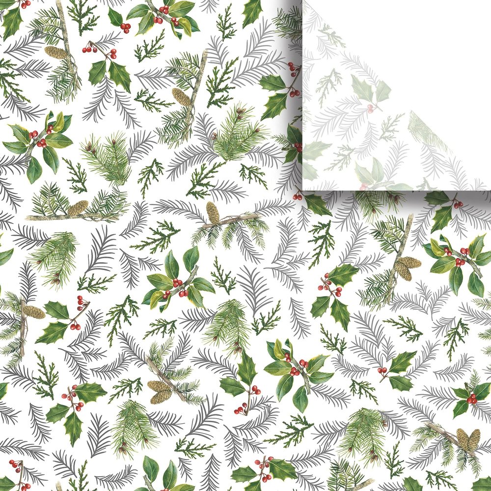 JILLSON & ROBERTS Printed Christmas 20" x 30" Gift Tissue Gift Wrapping Supplies, Glistening Pine, 4 Folded Sheets